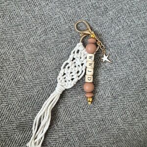 Elegant White and Tan Keychain Accessory